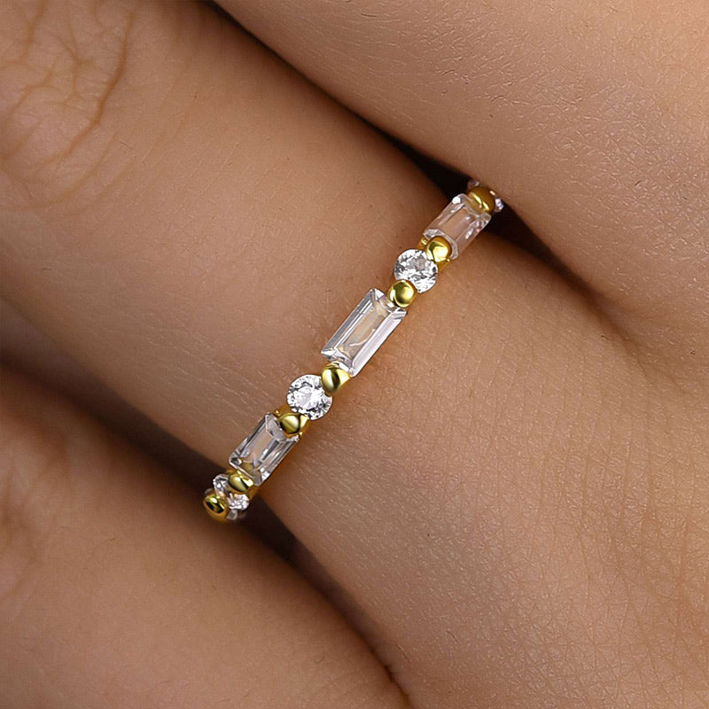 Fashion Yellow Gold Emerald & Round Cut Diamond Wedding Band In Sterling Silver