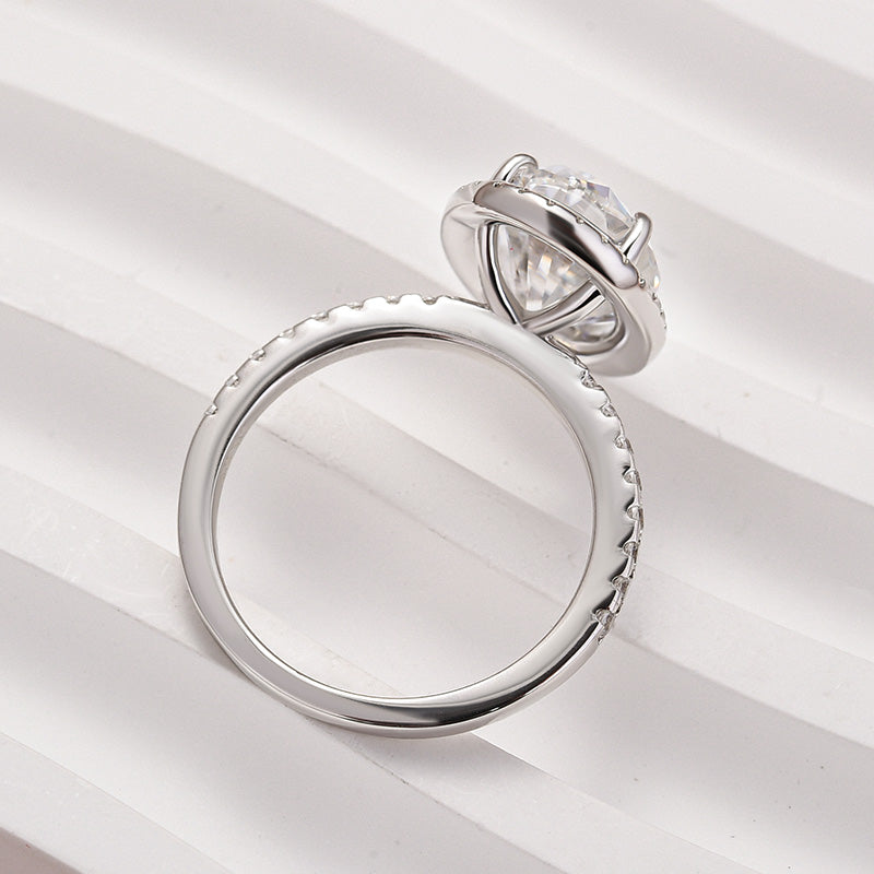 Ahabobo Exquisite Moissanite 4.0 Carat Halo Oval Cut Engagement Ring In Sterling Silver
