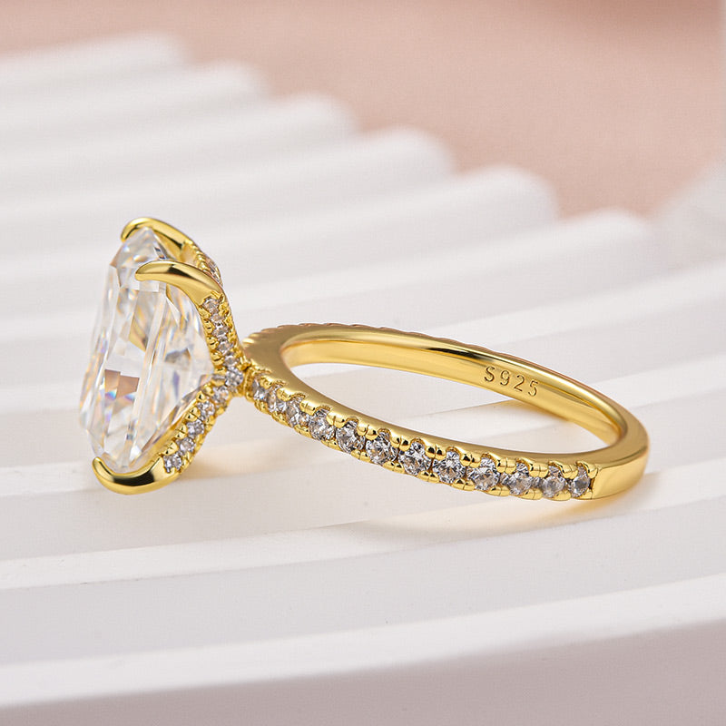 Ahabobo Cathedral Moissanite 4.5 Carat Yellow Gold Radiant Cut Engagement Ring