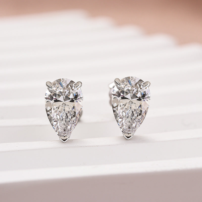 2.0Ct Classic Moissanite Pear Cut Earrings In Sterling Silver