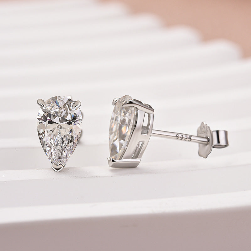 2.0Ct Classic Moissanite Pear Cut Earrings In Sterling Silver