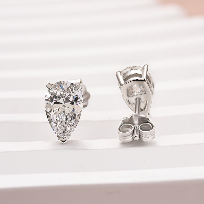 2.0Ct Classic Moissanite Pear Cut Earrings In Sterling Silver