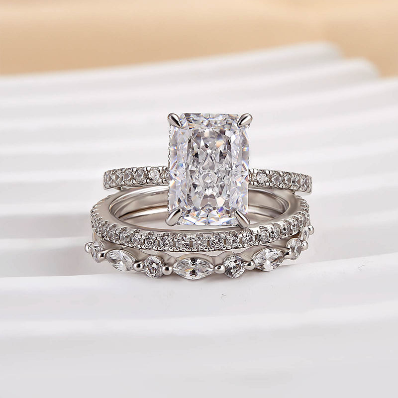 3.5 Carat Radiant Cut Simulated Diamond Wedding Ring with Round & Marquise Accents Bands