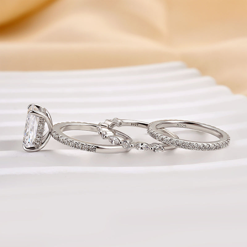 3.5 Carat Radiant Cut Simulated Diamond Wedding Ring with Round & Marquise Accents Bands
