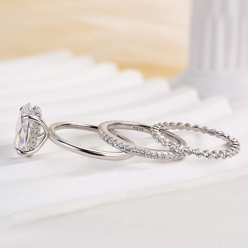 4.0Ct Oval Cut Women's Wedding Ring Set Travle Ring In Sterling Silver