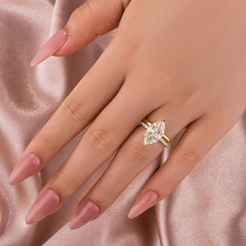 4.0Ct Marquise Cut Yellow Gold Moissanite Diamond Wedding Ring Set