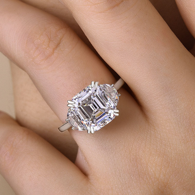 Stunning 4.5 Carat Asscher Cut Three Stone Women's Engagement Ring In Sterling Silver