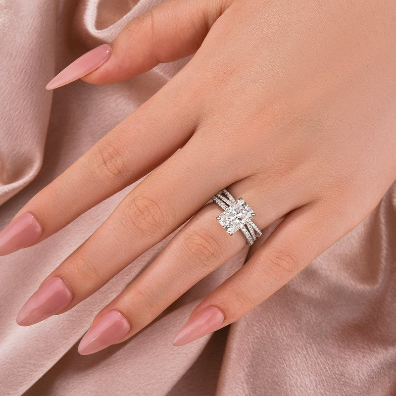 3.5Ct Radiant Cut White Gold Moissanite Diamond Wedding Ring with Criss Cross Band