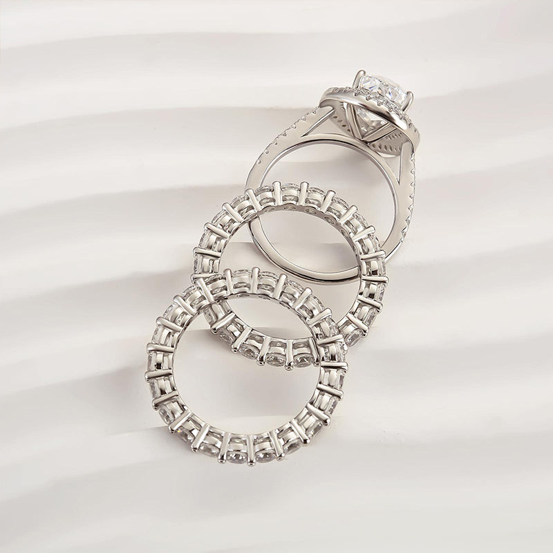 Eternity Double Halo Pear Cut 3-Pieces Wedding Set In Sterling Silver