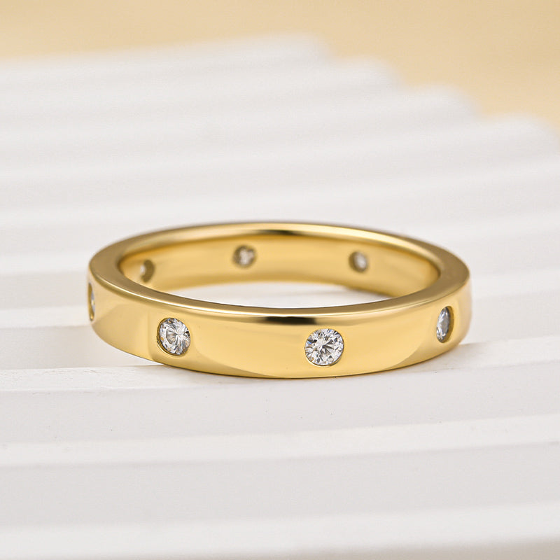 Ahabobo Moissanite Round Cut Yellow Gold Wide Wedding Band