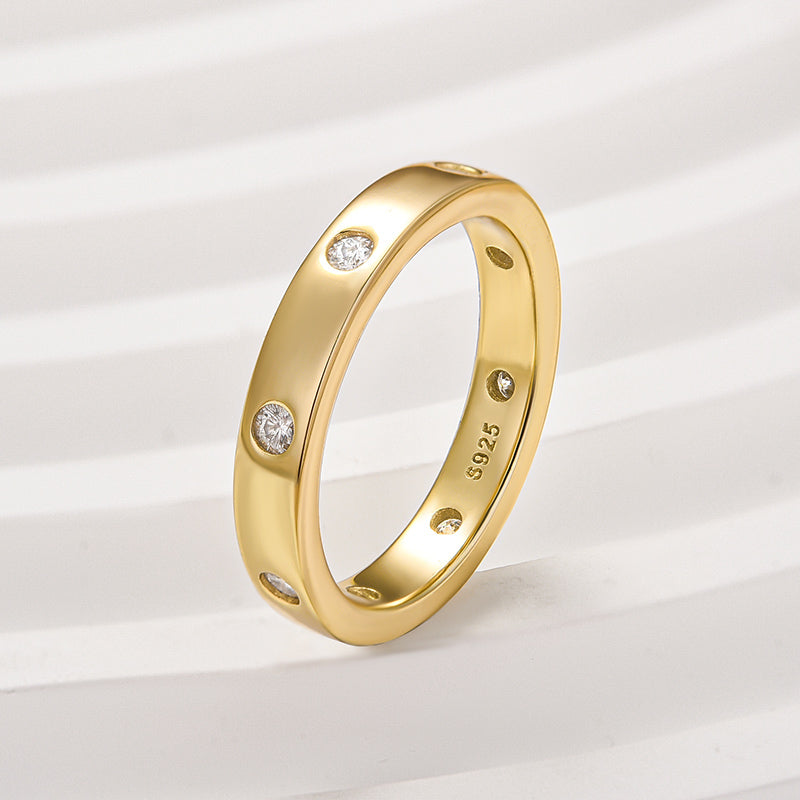 Ahabobo Moissanite Round Cut Yellow Gold Wide Wedding Band