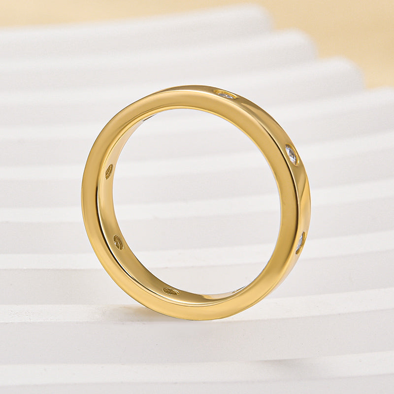 Ahabobo Moissanite Round Cut Yellow Gold Wide Wedding Band