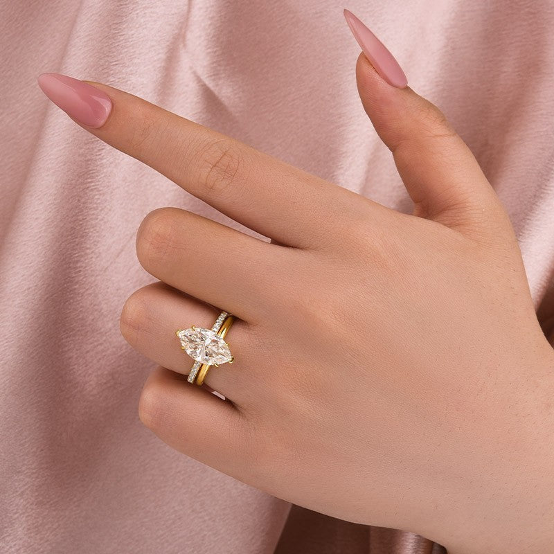 4.0Ct Marquise Cut Yellow Gold Moissanite Diamond Wedding Ring Set