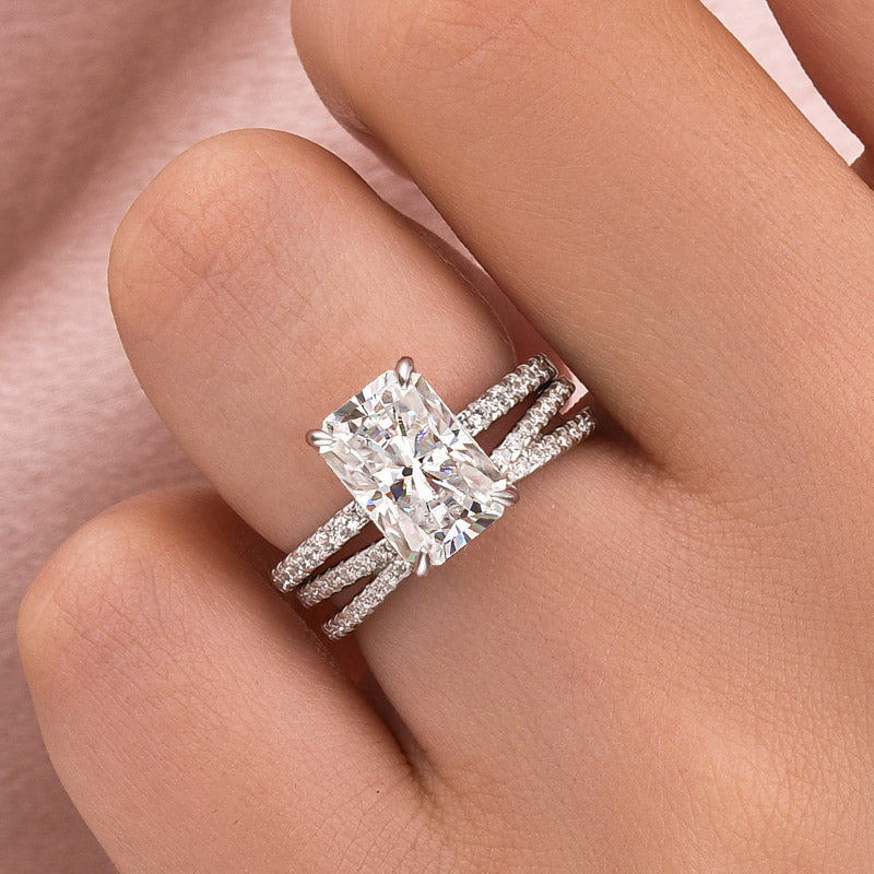 3.5Ct Radiant Cut White Gold Moissanite Diamond Wedding Ring with Criss Cross Band