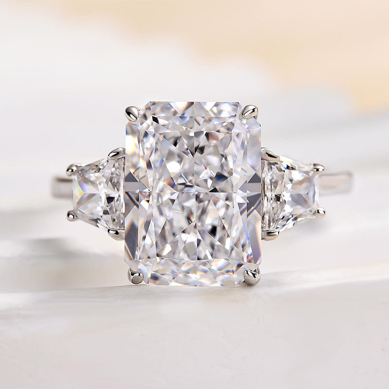 Eternity Three Stone Radiant Cut Sona Simulated Diamond Engagement Ring In Sterling Silver