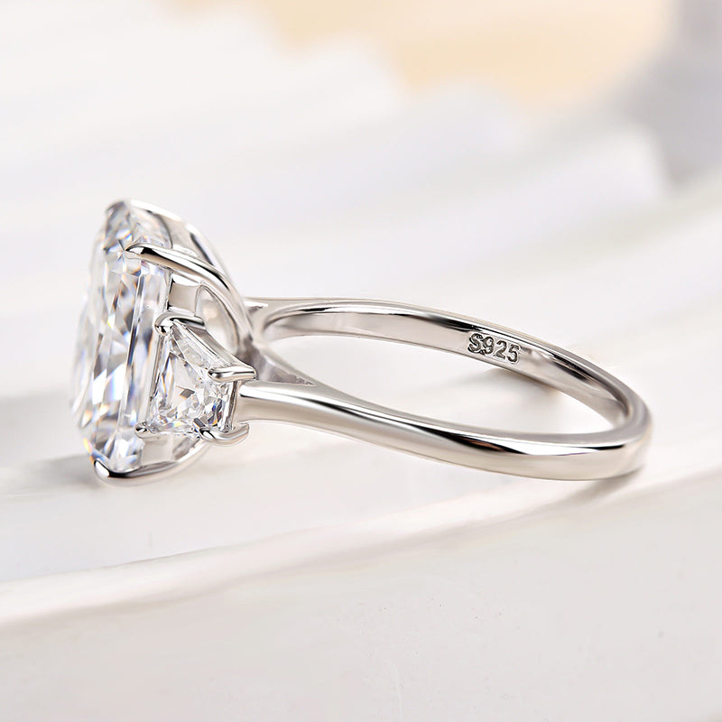 Eternity Three Stone Radiant Cut Sona Simulated Diamond Engagement Ring In Sterling Silver