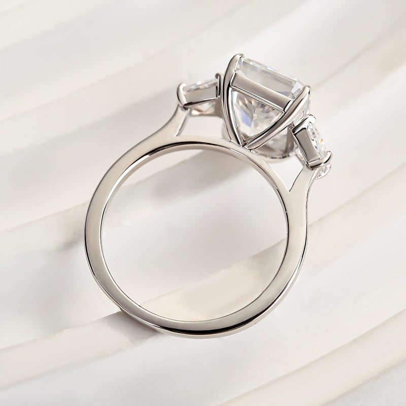 Eternity Three Stone Radiant Cut Sona Simulated Diamond Engagement Ring In Sterling Silver