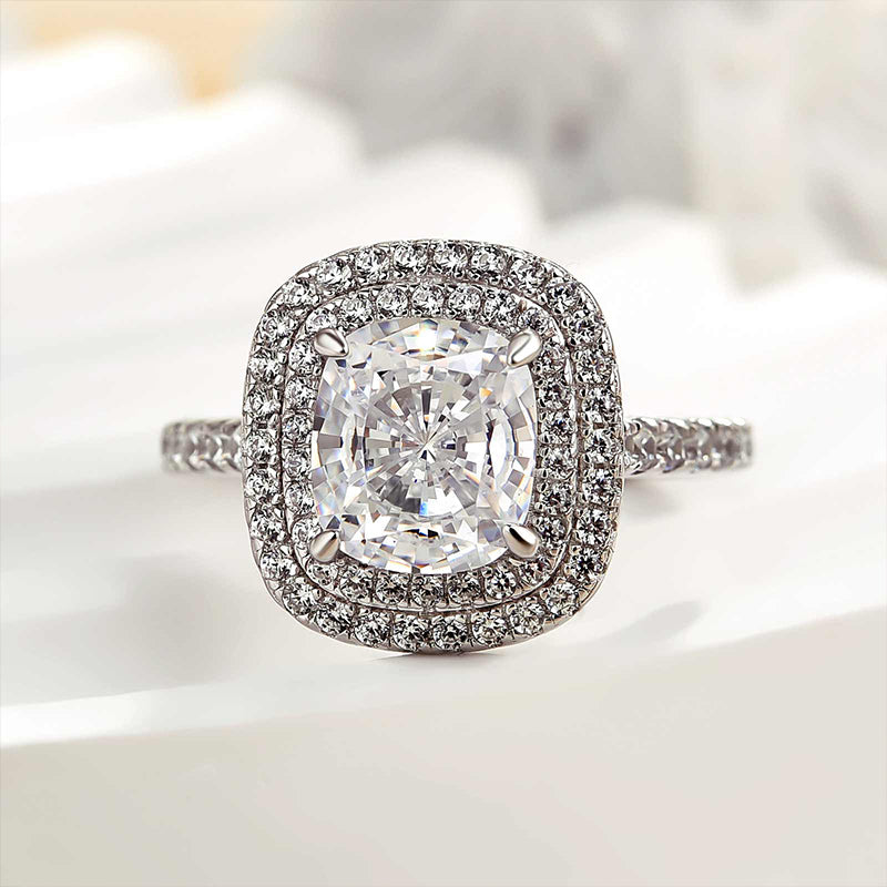 Double Halo Cushion Cut 2 Carat Engagement Ring In White Gold