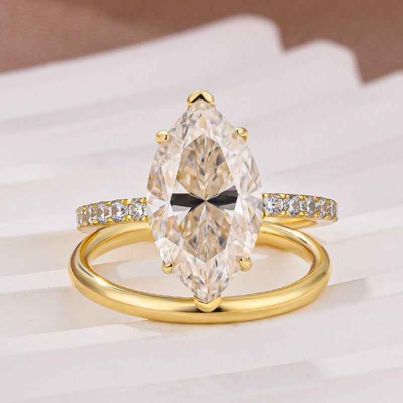 4.0Ct Marquise Cut Yellow Gold Moissanite Diamond Wedding Ring Set