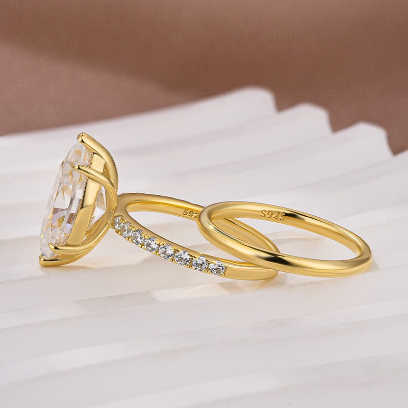 4.0Ct Marquise Cut Yellow Gold Moissanite Diamond Wedding Ring Set