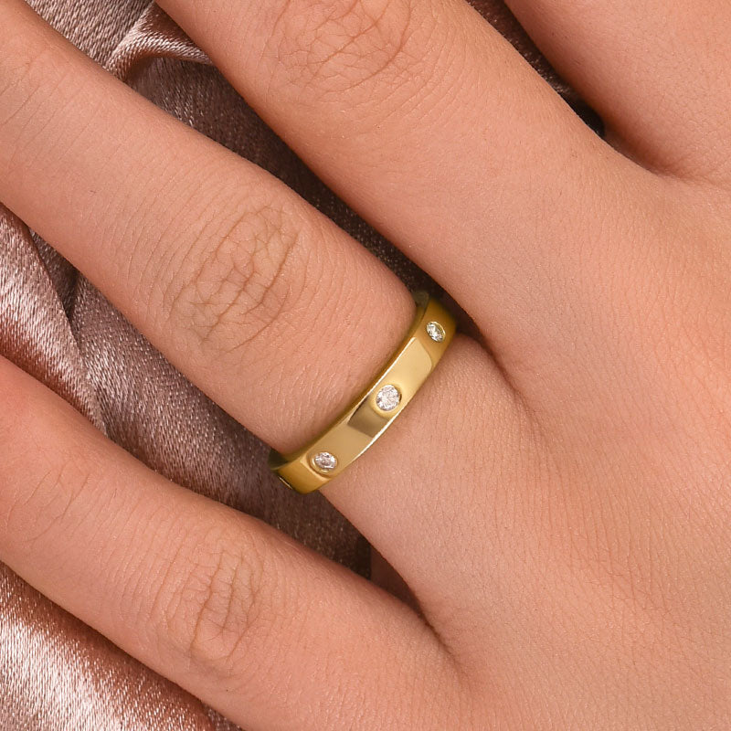 Ahabobo Moissanite Round Cut Yellow Gold Wide Wedding Band