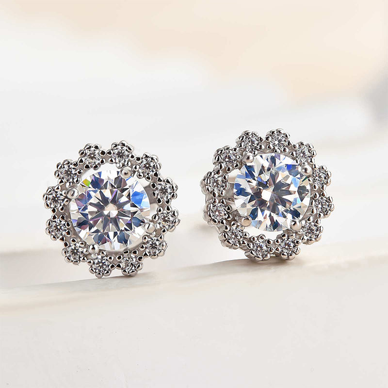 1.0Ct Moissanite Snowflake Stud Earrings In Sterling Silver