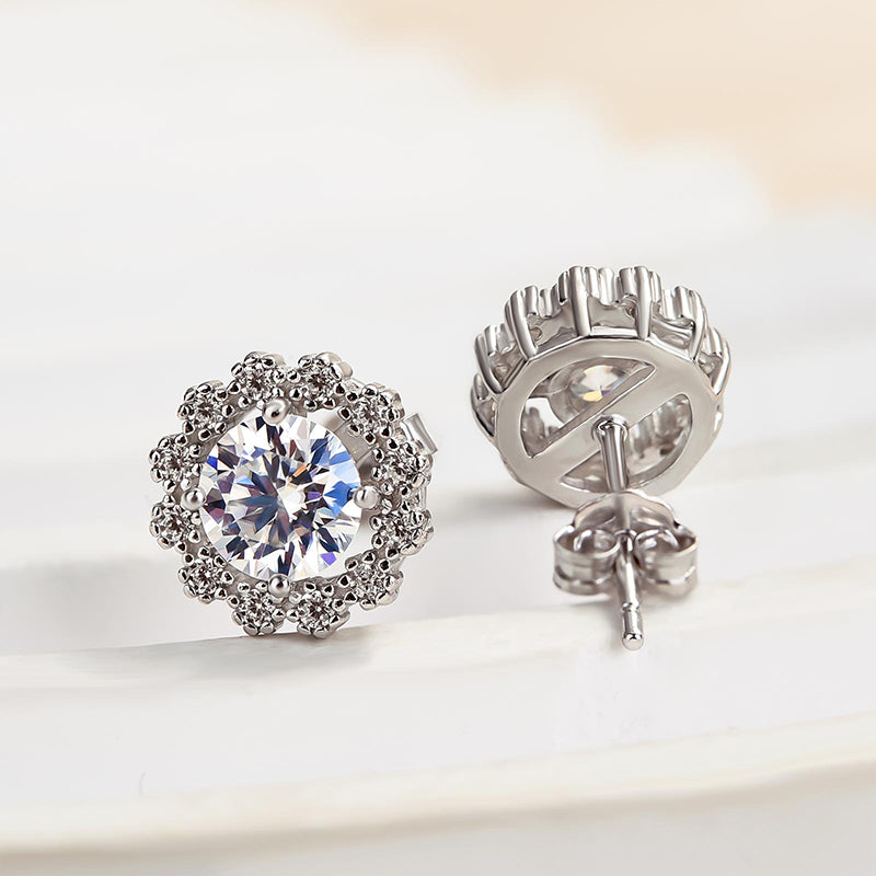 1.0Ct Moissanite Snowflake Stud Earrings In Sterling Silver