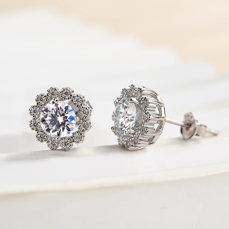 1.0Ct Moissanite Snowflake Stud Earrings In Sterling Silver