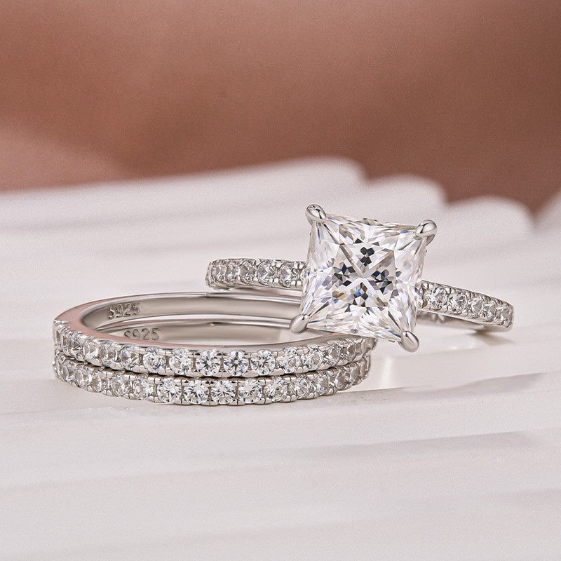2.0Ct Princess Cut Pavé White Gold Moissanite Diamond Wedding Ring