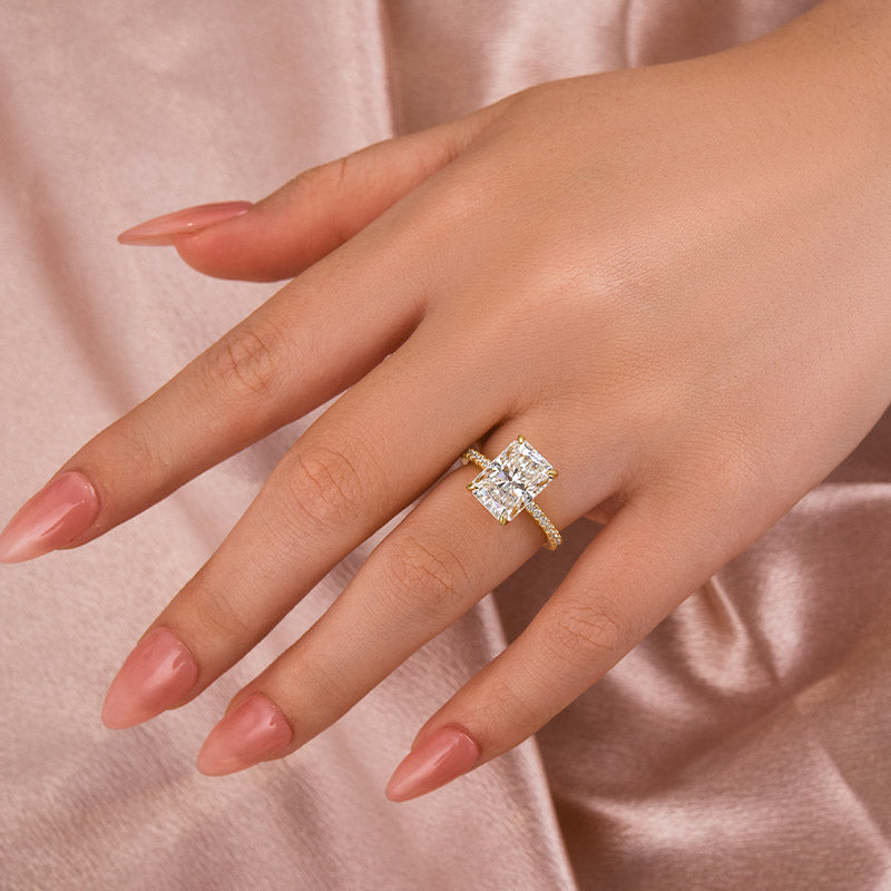 Ahabobo Cathedral Moissanite 4.5 Carat Yellow Gold Radiant Cut Engagement Ring