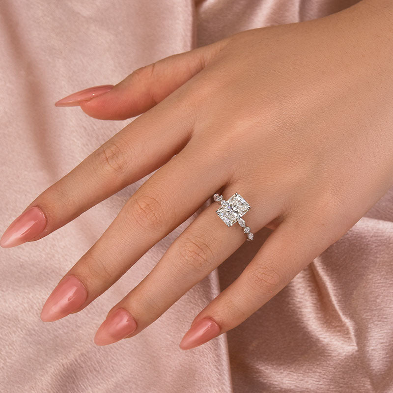 Ahabobo Moissanite 3.5 Carat Radiant Cut Engagement Ring In Sterling Silver