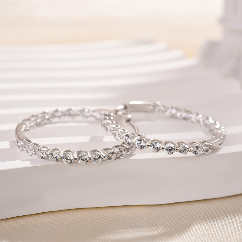 1.0Ct Sparkle Round Cut Women's Hoop Earrings In Sterling Silver