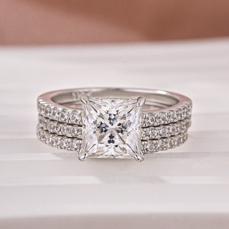 2.0Ct Princess Cut Pavé White Gold Moissanite Diamond Wedding Ring