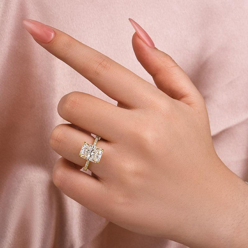 Ahabobo Cathedral Moissanite 4.5 Carat Yellow Gold Radiant Cut Engagement Ring