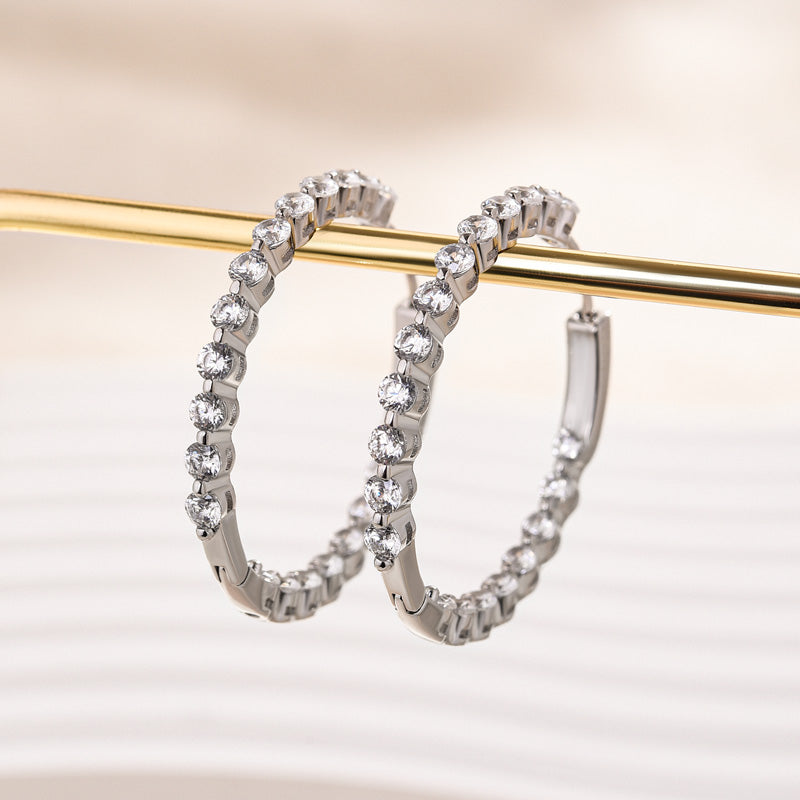 1.0Ct Sparkle Round Cut Women's Hoop Earrings In Sterling Silver