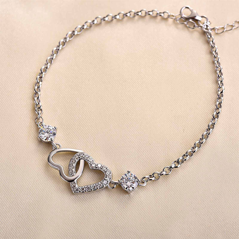Sterling Silver Double Heart Bracelet For Women