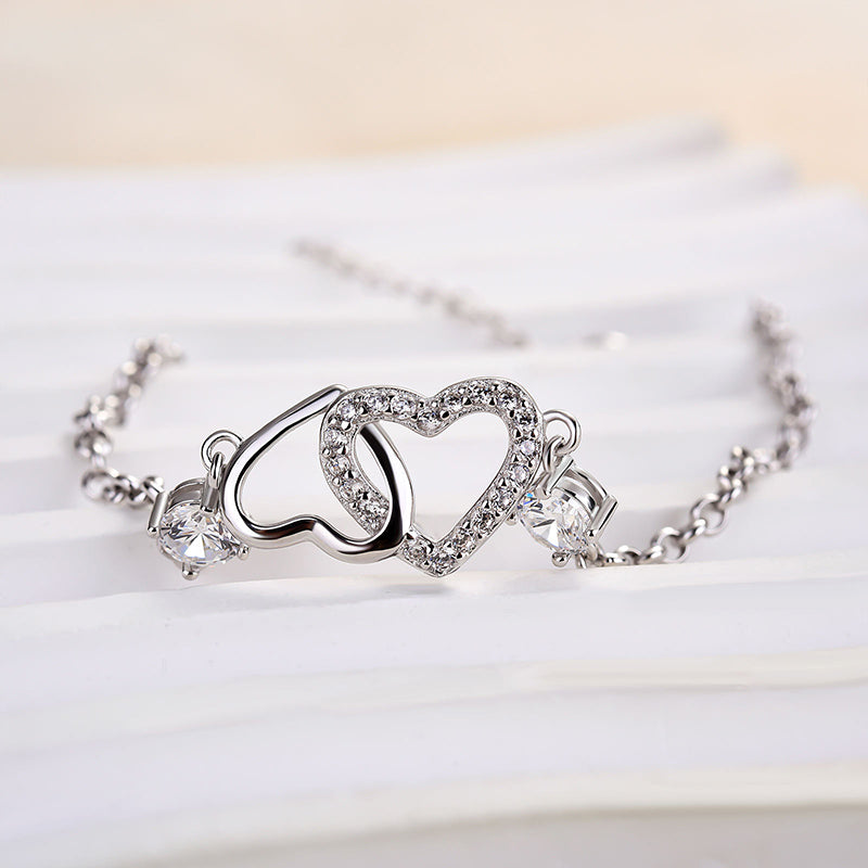 Sterling Silver Double Heart Bracelet For Women
