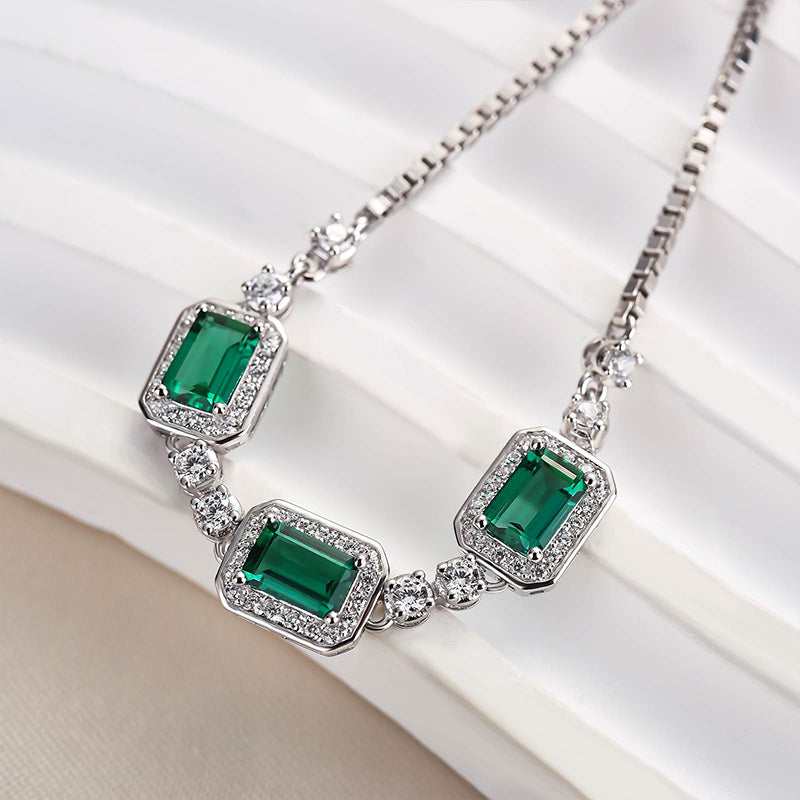 Luxury Emerald Cut Emerald Green Bracelet for Women In Sterling Silver