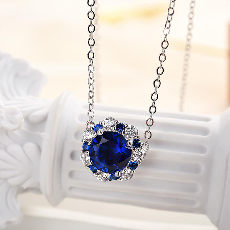 2.0 Ct Vintage Halo Round Cut Blue Sapphire Women's Pendant Necklace