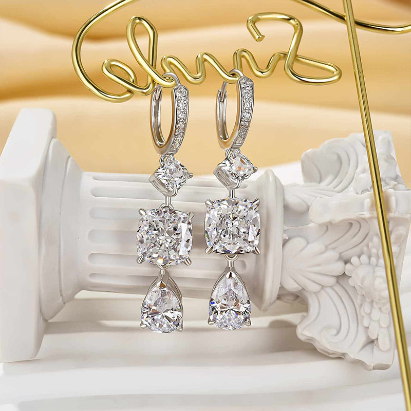 Ahabobo Luxurious Pear Cut & Cushion Cut White Stone Drop Earrings