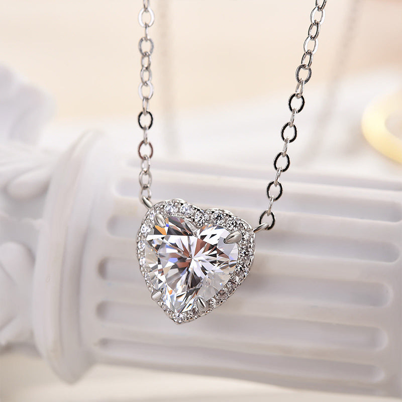 4.0Ct Elegant Halo Heart Cut Necklace For Women In Sterling Silver