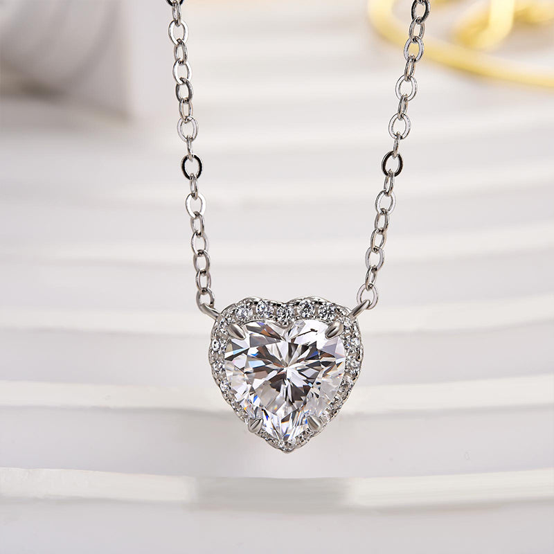 4.0Ct Elegant Halo Heart Cut Necklace For Women In Sterling Silver