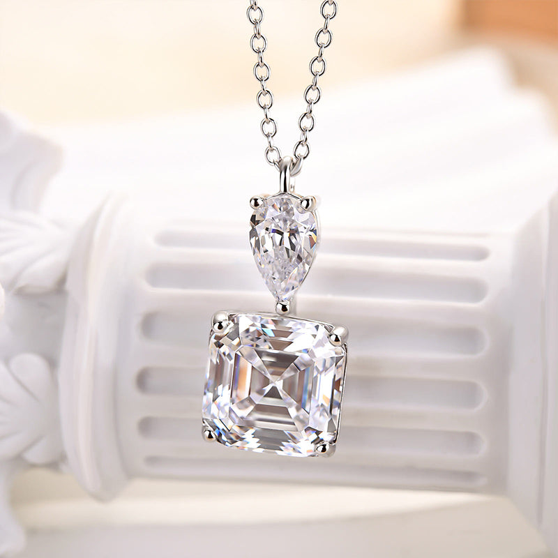 Luxury Stunning 12 Carat Asscher Cut White Sapphire Necklace In Sterling Silver