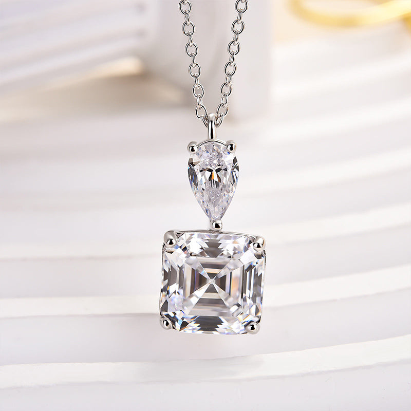 Luxury Stunning 12 Carat Asscher Cut White Sapphire Necklace In Sterling Silver
