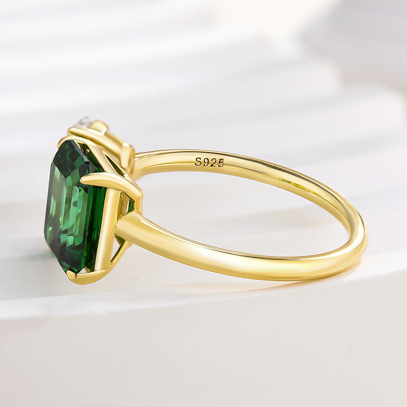 Special Two Stones Design Emerald & Pear Cut Engagement Ring In Sterling Silver