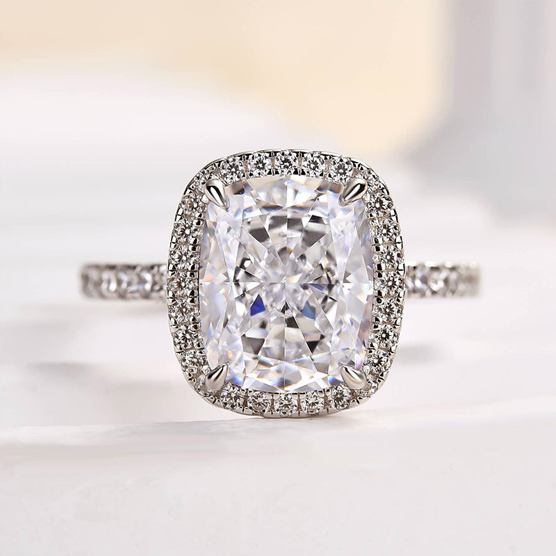 Luxurious Halo Cushion Cut Sona Simulated Diamond Engagement Ring In Sterling Silver
