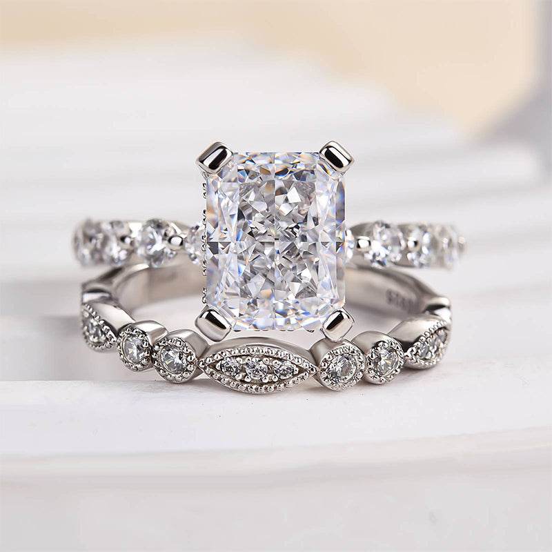 3.0 Carat Radiant Cut White Sapphire Wedding Ring Set For Her In Sterling Silver