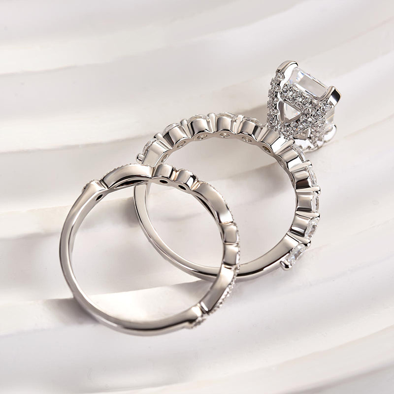 3.0 Carat Radiant Cut White Sapphire Wedding Ring Set For Her In Sterling Silver