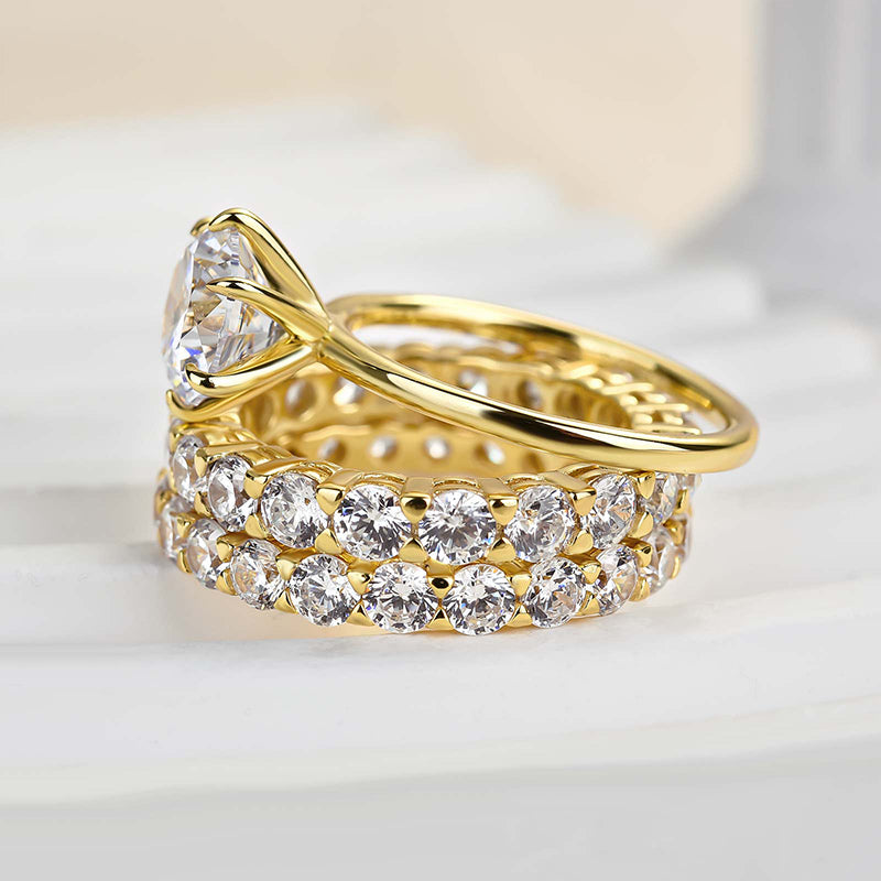 Classic Round Cut 3-Pieces Wedding Set In Sterling Silver