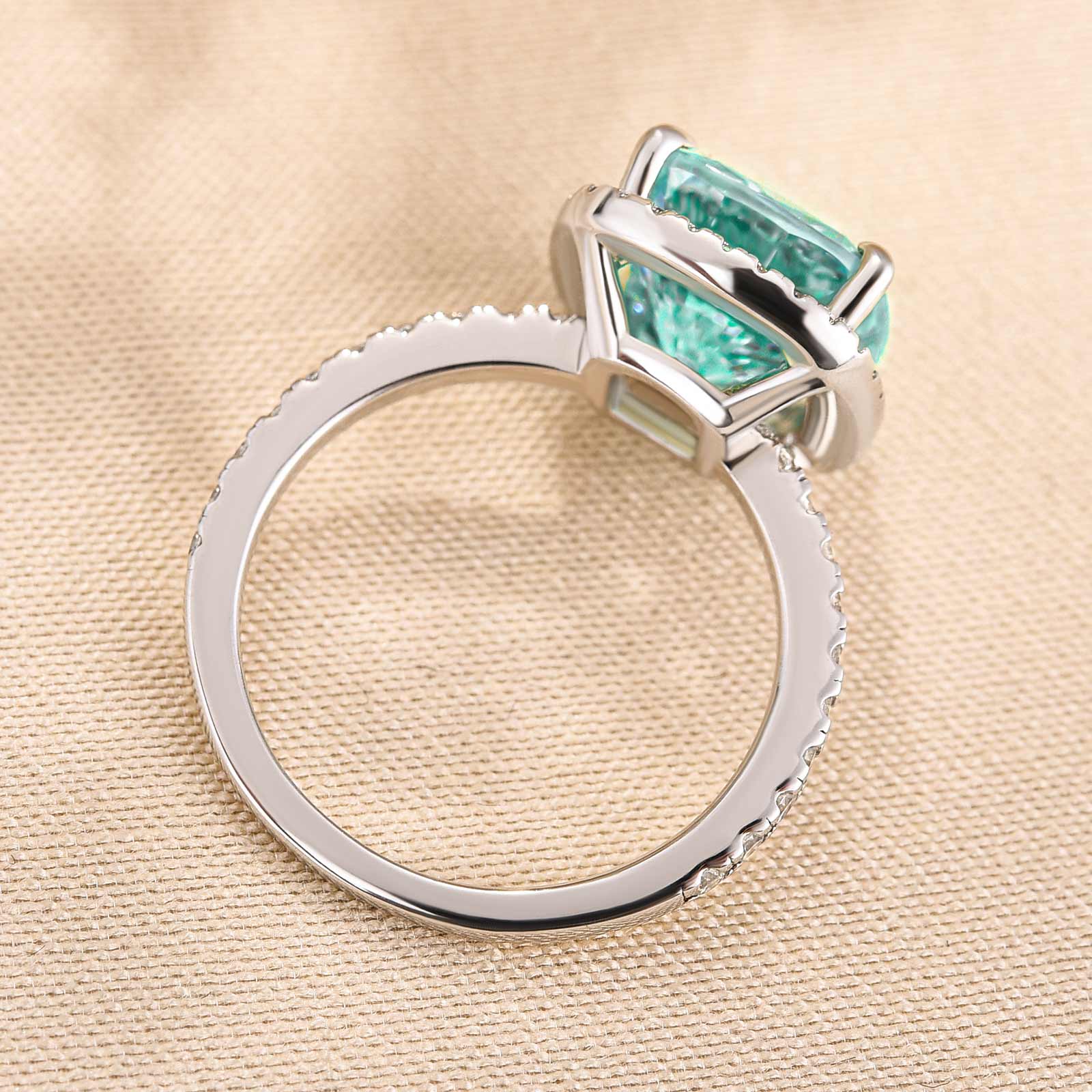 Exquisite Halo Cushion Cut Cyan Blue Engagement Ring In Sterling Silver